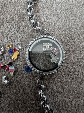 Silver Floating Charm Locket Bracelet with Crystals